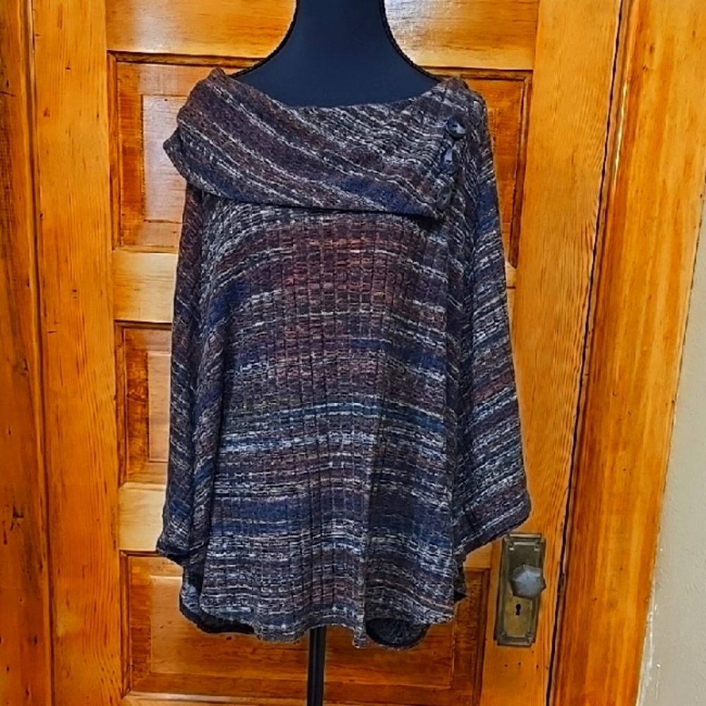 I.N. Studio Blue and Gray Earth Mama Shrug Sweater with Cowl Neck L